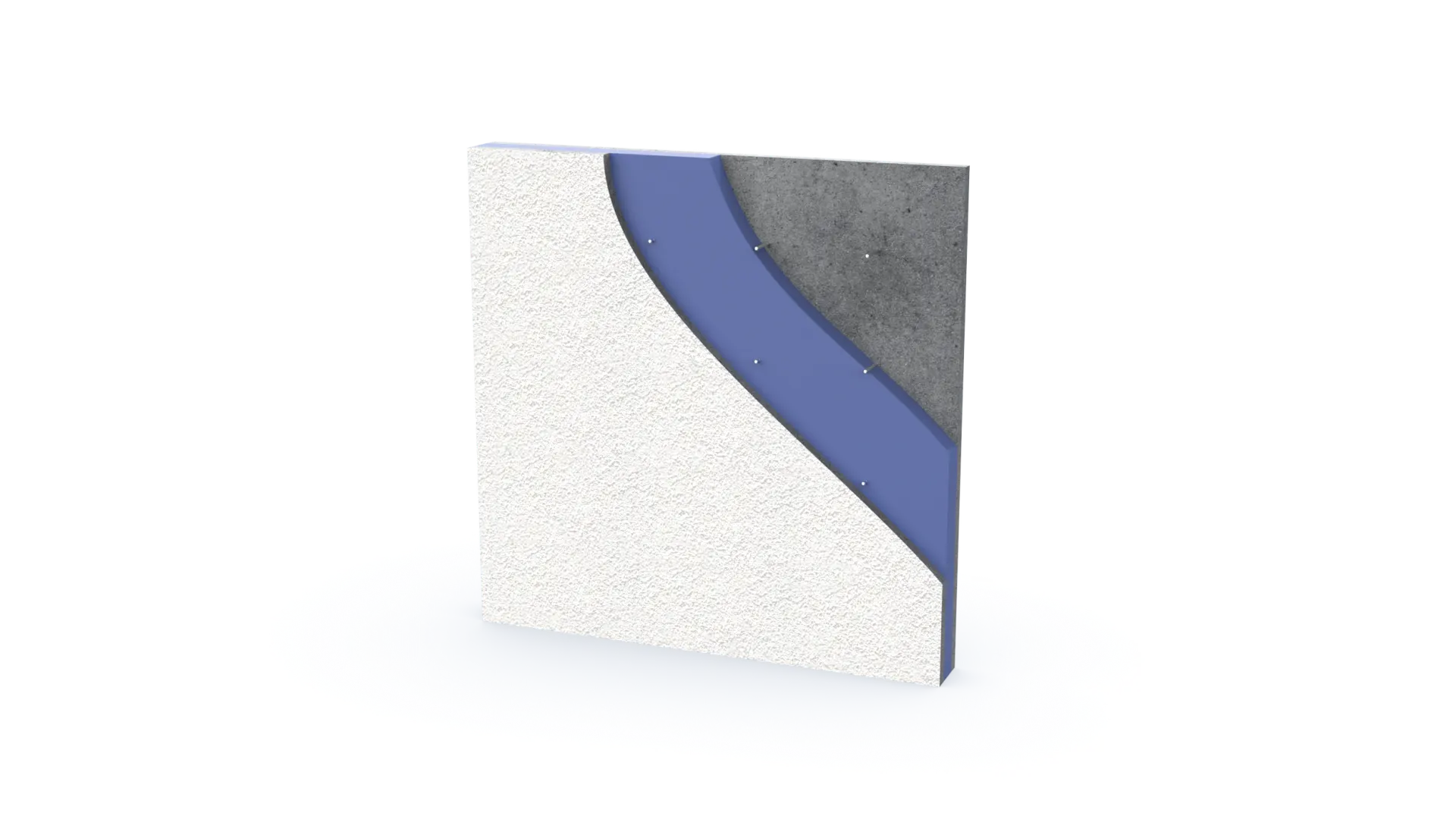 NileBuilt concrete panel cross-section showing fiber-reinforced concrete, foam insulation core, and stucco finish